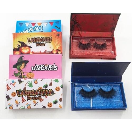 Eyelash Packaging Box Halloween Lash Boxes Empty Paper Rectangle Mink Lashes Case with Custom Logo Sticker