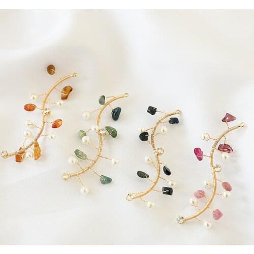 Crystal stone pearl copper wire winding irregular small gravel s-shaped hanging powder crystal diy handmade jewelry accessories