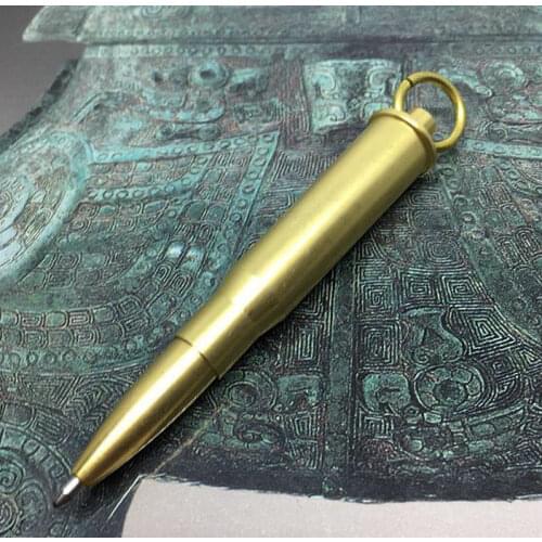 Brass Ballpoint Pen Mens EDC Mini Outdoor Metal Rollerball Pens Key Chains Keychain Key Ring Fob Charms Pendant Accessories Gift