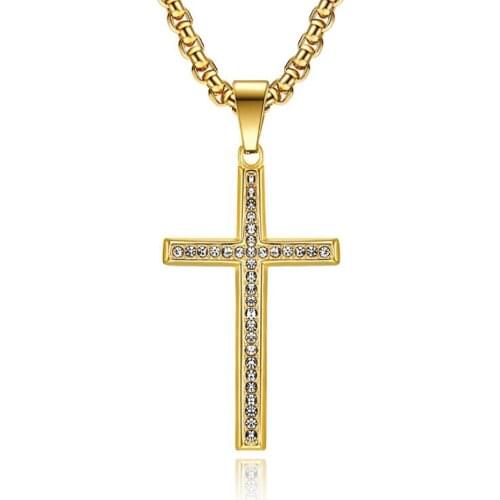 Stainless Steel Zircon Stone Hip Hop Men Christ Cross Pendant Necklace Jewelry Gift For Him with Chain