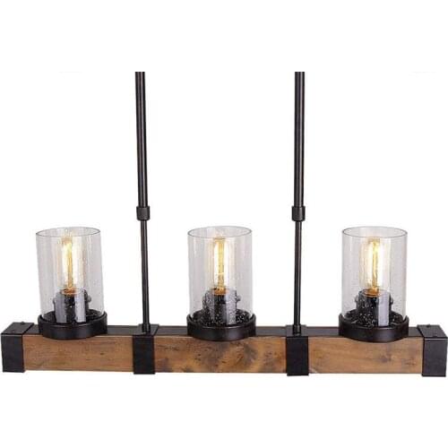 Nostalgic Country Wood Retro Industrial Style Restaurant Living Room Theme Bar Internet Cafe Wood Art Glass 3 Heads Pendant Lamp