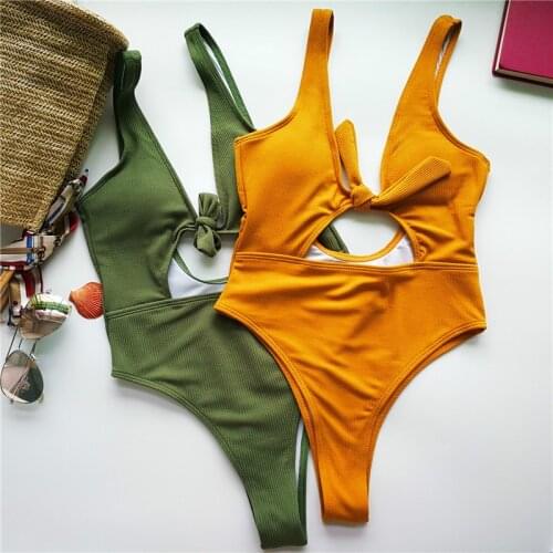 New Arrival Sexy Solid Bowknot One Piece Swimsuit Swimming Suit for Women Bathing Suits Push Up Swimwear Backless Monokini