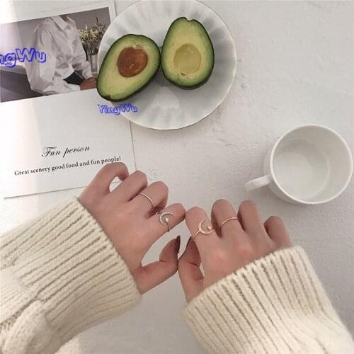 Korean New Delicate Shiny Zircon Moon Star Open Adjustable Rings For Women Micro Pave Femme Finger Ring 2pcs/set