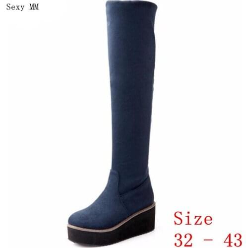 Autumn Winter Warm Platform Wedge Boots Women Over the Knee Boots Stretch Woman Thigh High Boots Botas Small Plus Size 32 - 43