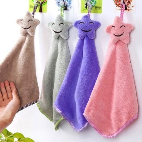 Cartoon Smile Hand Towel Children Microfiber Hand Dry Towel For Soft Plush Fabric Absorbent Hang Towel Kitchen Bathroom Use