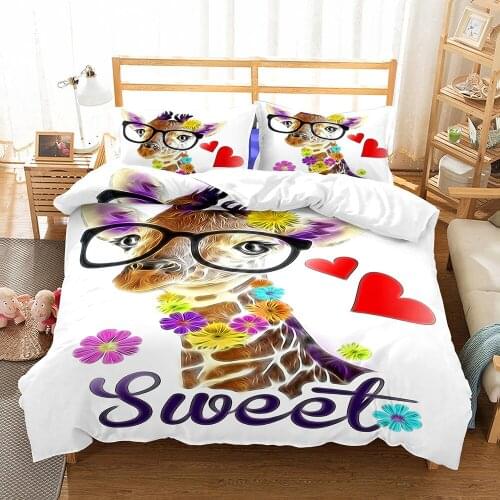 Bedclothes Sweet Cute Duvet Cover Set Glasses Deer Animal Bedding Sets 3D Heart-shaped Cotton Bed Comforter King Queen Size