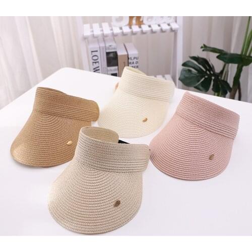 Magic Tape Panama Women Straw Hat Empty Top 2021 Womens Summer Hat Sun Protection Outdoor Sports Fishing Beach Chapeau