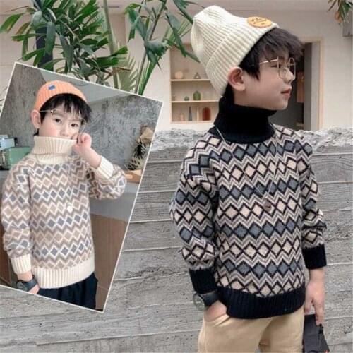 Boys Sweaters Autumn Winter Children Fashion Pullover Turtleneck Sweater For Baby Boy Teens Thick Velvet Tops Kids Clothing 2021