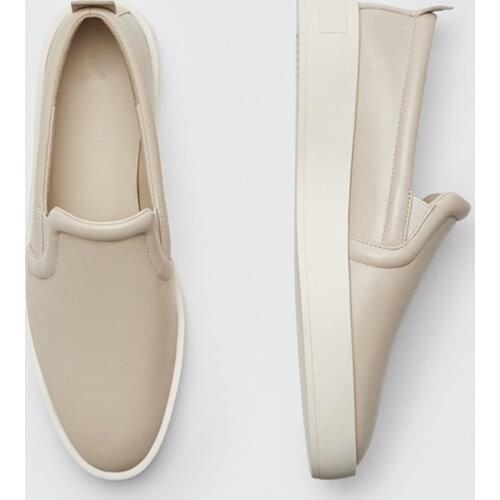 Withered England Fashion Simple Genuine Leather Slip-On Loafers Women Round Toe Casual Shoes Woman Women Flat Shoes