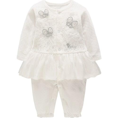 Vlinder 2018 Baby Girls Rompers Baby girl clothes Newborn Lace Button Clothes Infant Jumpsuit Cotton Snug Long Sleeves Pajamas