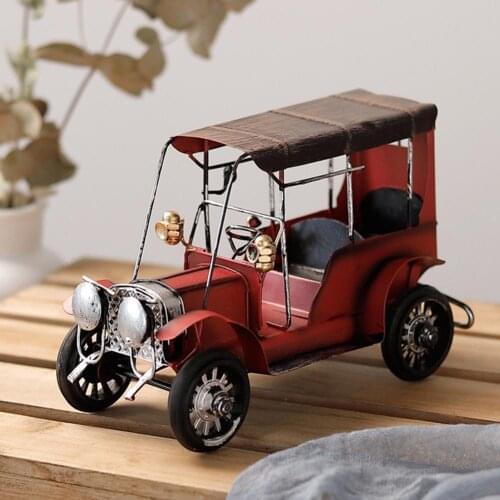 Iron Old Car Model Vintage Desktop Car Craft Kid Toy Ornament Cassical Collection Gift Office Desktop Decorations Home Decor