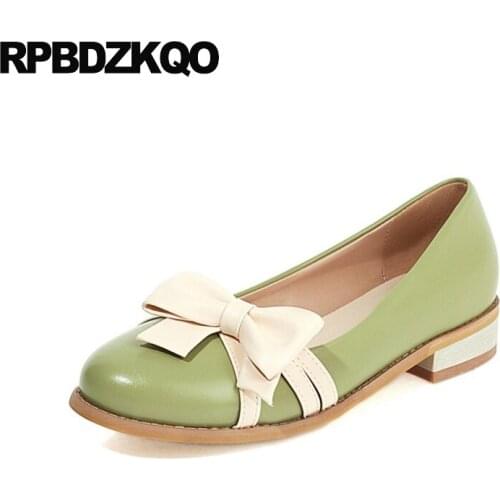 Size 10 Women Dress Shoes School China Girls Beige Bow Japanese Bridesmaid Designer Flats Bride Candy Mori Girl 11 Green Large