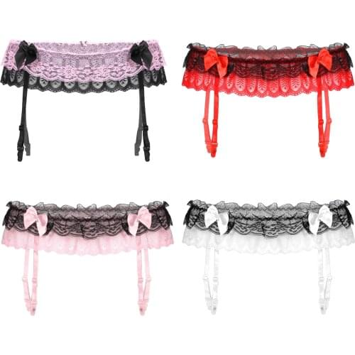 Womens Sexy Lingerie Lace Garter Suspenders Transparent Underwear Sissy Mens Adjustable Double Layers Waist Belt For Stocking