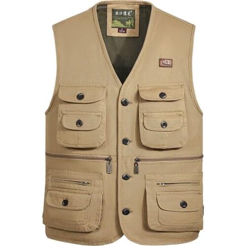 Classic Summer Men Vest Cotton Button Multi Pocket 5 Colors Sleeveless Jacket With Many Pockets Solid Big Size Travel Waistcoat