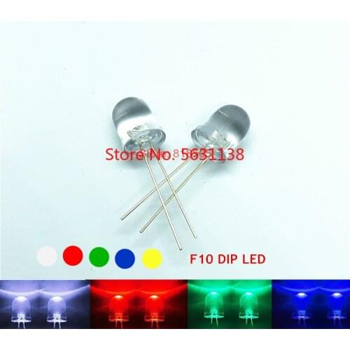10PCS 10MM F10 DIP LED Round water clear long legs RED / TRUE GREEN / BLUE / YELLOW /WHITE ULTRA BRIGHT 20mA chip led wholesale