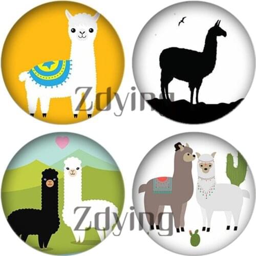 10pcs/lot 2019 Cute Alpaca Pattern Round Glass Cabochon Dome Beads Demo Flat Back Making Jewelry Findings For Earrings Brooch