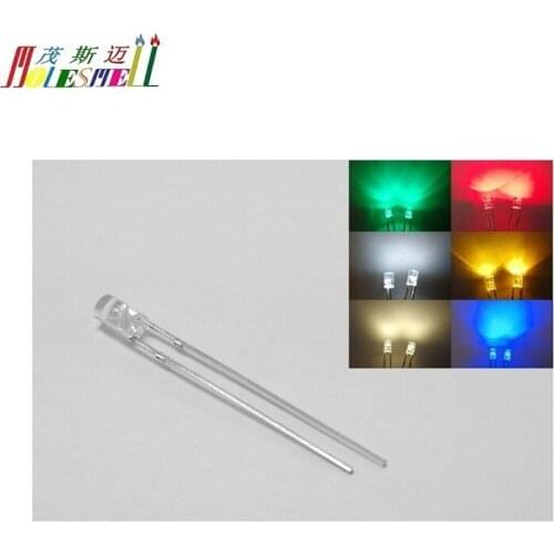 10pcs 3mm flangeless flat top Red Yellow Blue Green White Warm white water clear lens LED flat head flangeless led light lamp