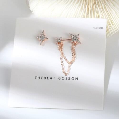 Charm S925 Needle Fashion Earrings Temperament Simple Crystal Asymmetric Six-pointed Star Girl Compact Earrings