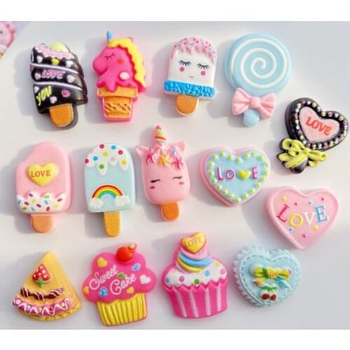 20Pcs Cute Mini Cake Ice Cream Popsicle Flat Back Resin Cabochons Scrapbooking DIY Jewelry Craft Decoration Accessories G31