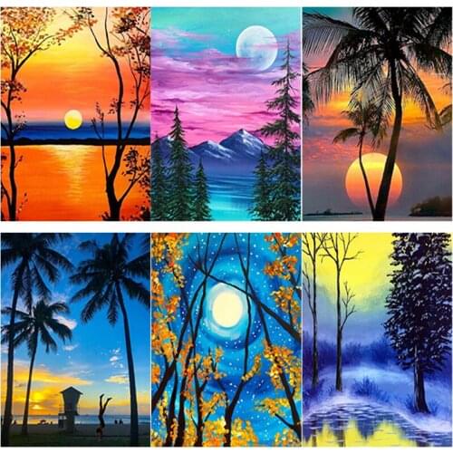 5D DIY Diamond Painting Sunset Tree Diamond Embroidery Scenery Cross Stitch Full Square Round Drill Crafts Art Gift Home Decor