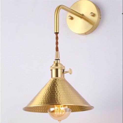 American brass sconce minimalist cone wall lamp e27 bedside bedside restaurant bar cloakroom industrial rustic light