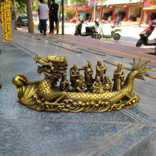 Large- 2020 office SHOP TOP efficacious Money Drawing GOOD LUCK Mascot # Asia Eight Immortals Dragon Boat FENG SHUI Brass statue