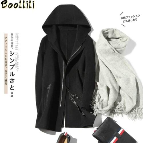 Boollili 100% Wool Coat Men Hooded Double-sided Spring Autumn Long Windbreaker Mens Coats and Jackets