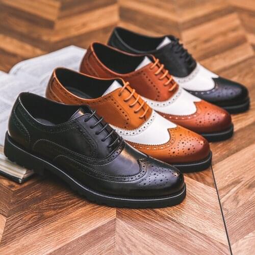 Large size EUR48 Color mens Brogue shoes fashion pointed carving business mens dress casual shoes white men