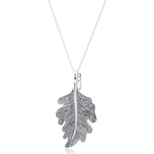 Genuine 925 Sterling Silver Necklace Oak Leaf Chain Pendant Necklaces for Women Fine Jewelry Collier Femme