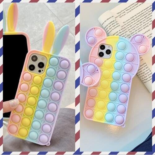 Push Pop Bubble Bear Rabbit Ball Phone Case for iphone 11 12 mini pro max XR XS MAX 6 7 8 Plus Stress Reliever Toy Funda #EW