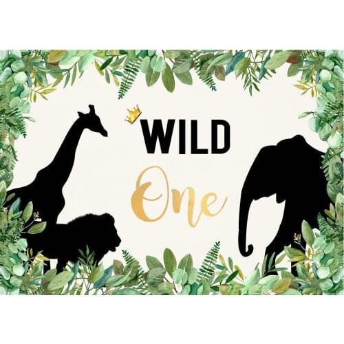 Black Wild One Animals Backdrop Green Leaves Photography Background Celebration Photo Booth Studio Decor