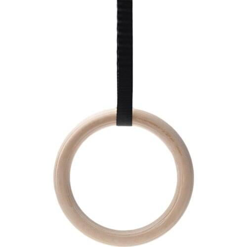 Wooden Gymnastic Fitness Rings with Adjustable Buckle Straps Anti-slip Sweat-Absorbent Exercise Circles for Bodybuilding