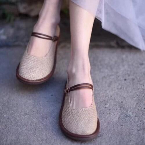 Careaymade-Original Cotton and Hemp Handmade Customized Round Head Shallow Mouth Leisure Comfortable Retro-classi shoes