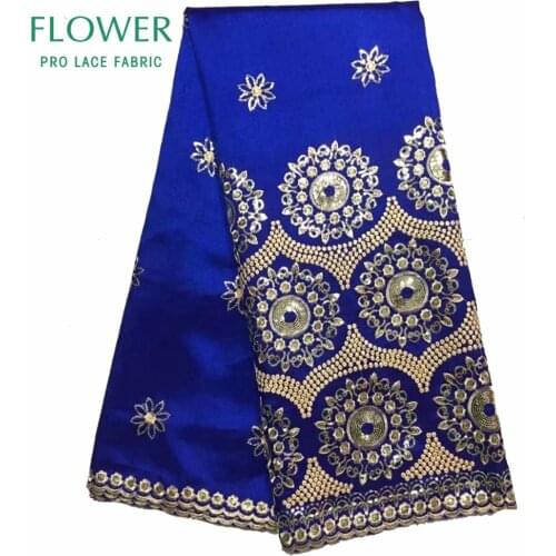 Royal Blue Quality George Lace Fabric With Sequins African Women Wedding Dress Material Nigeria Sequined Embroidered George Lace