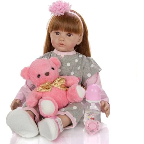 58 cm newborn bebe doll reborn doll baby girl in Grey polka dot clothes soft silicone realistic toddler baby for kids hot sale