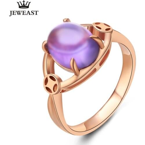 LSZB Natural amethyst 18K Pure Gold 2020 New Hot Selling Top Ring Women Heart Shape Ring For Ladies Woman Genuine Jewelry