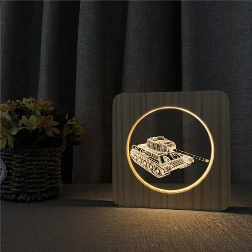 Small Model Tank 3D Wooden LED Lamp Bedroom Decoration Light For Kids Birthday Gift