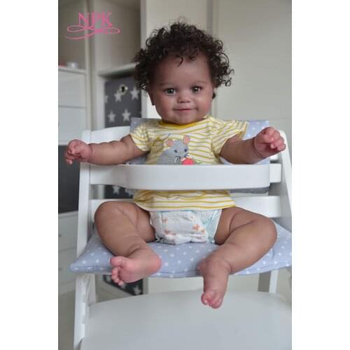 NPK 50CM Maddie Soft Body Flexible Reborn Baby Girl Black Skin African American Baby Handrooted Hair with Bottle and Pacifier