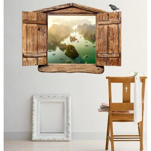 Wallpaper Sticker Simulation 3D landscape Scenery Fake Window Wall Sticker Living Room Bedroom WallSticker DIY adesivo de parede