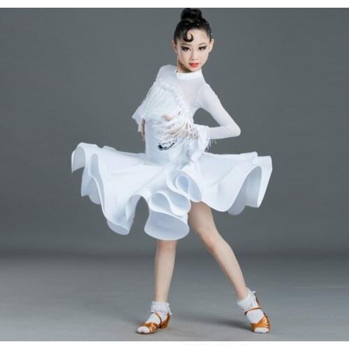 2020 New Childrens Tassel Latin Dance Costumes Girls Professional Competition Dance Dresses Performance Stage Outfits SL2426