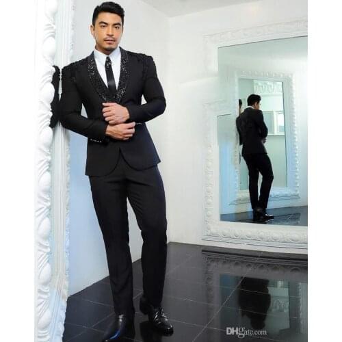 New Beading Men Suit Groom Tuxedos 2021 New Groomsmen Formal Suits Businessn Wear(Jacket+Pants)Two Pieces Wedding Bestman Wear