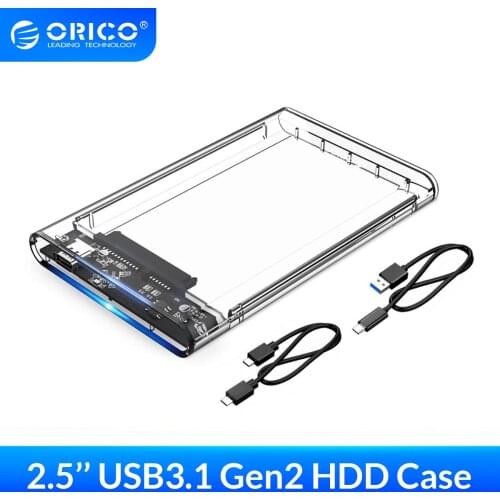 ORICO 2.5 Inch HDD Case SATA to USB 3.1 Gen2 10Gbps Type C Hard Disk Drive External HDD Enclosure Transparent Case Tool Free 4TB