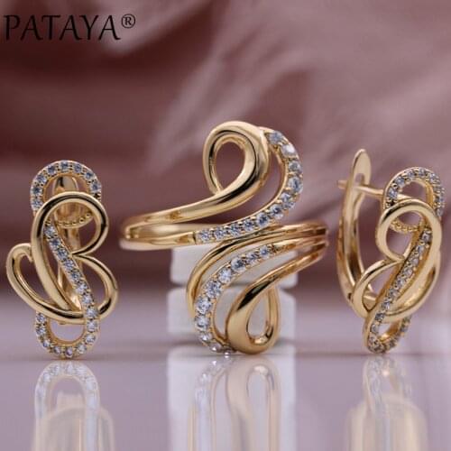 PATAYA New Luxury Micro Wax Inlay Natural Zircon Earrings Ring Set 585 Rose Gold Trend Wedding Women Lovely Fashion Jewelry Set