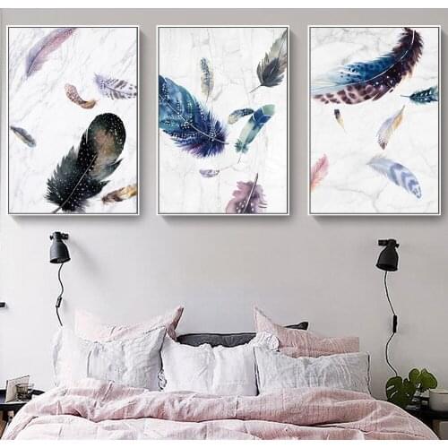 Nordic Feather Living Room Bedroom Triptych Painting Decorative Hotel Apartment Home Modern Minimalist Frameless Core