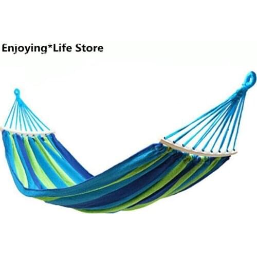 Outdoor Hammock Idyllic Swing Chair Single Thick Canvas Hammock Blue Stripes Curved Stick 280x80 Hammock
