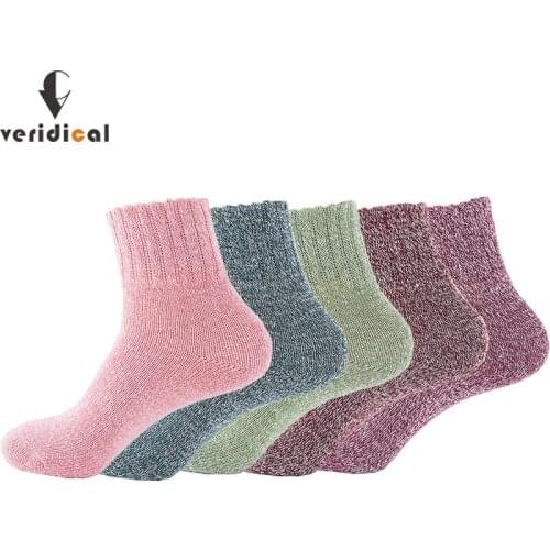 Veridical 5 Pairs/Lot Wool Merino Woman Thermo Socks Colorful Loose Winter Harajuku Short Socks Good Quality Dress Crew Socks