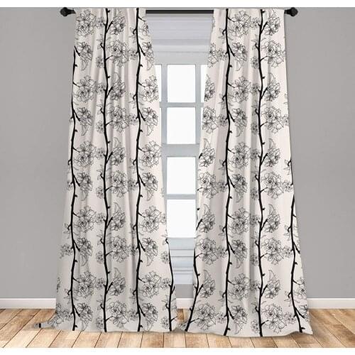 Cherry Blossom Curtain for Kids Rooms Vertically Aligned Parallel Branches of Japanese Traditional Sakura Window Drapes