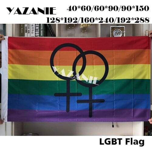 YAZANIE Rainbow Pride Female Flags And Banners 60*90cm Gay Pride LGBT Flag Polyester Colorful Rainbow Flag For Decoration