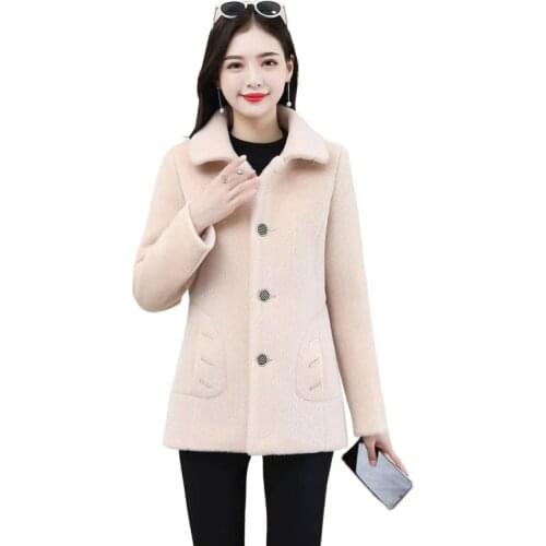 Winter Coat Women Lmitation Mink Velvet Woolen Outerwear Female Slim Single-Breasted Wool Coat Casaco Femin