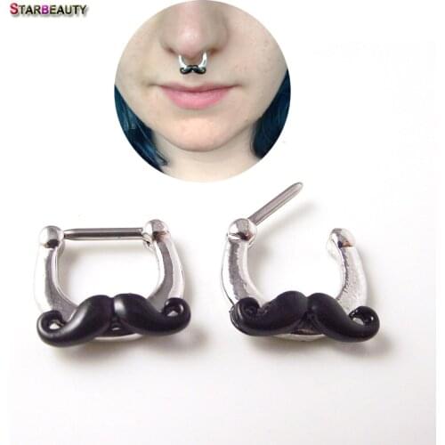 1 Piece Unique Black Mustache Hoop Nose Ring Stud clicker 16G Piercing Septum Clickers Nose Stud Rings Body Piercing Jewelry